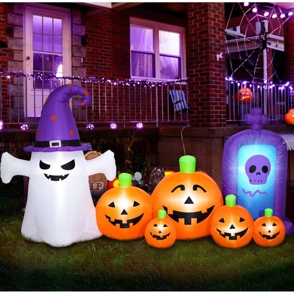 Unih Other - UNHI Halloween Light Up Inflatable Ghost Pumpkin Tombstone Combo
